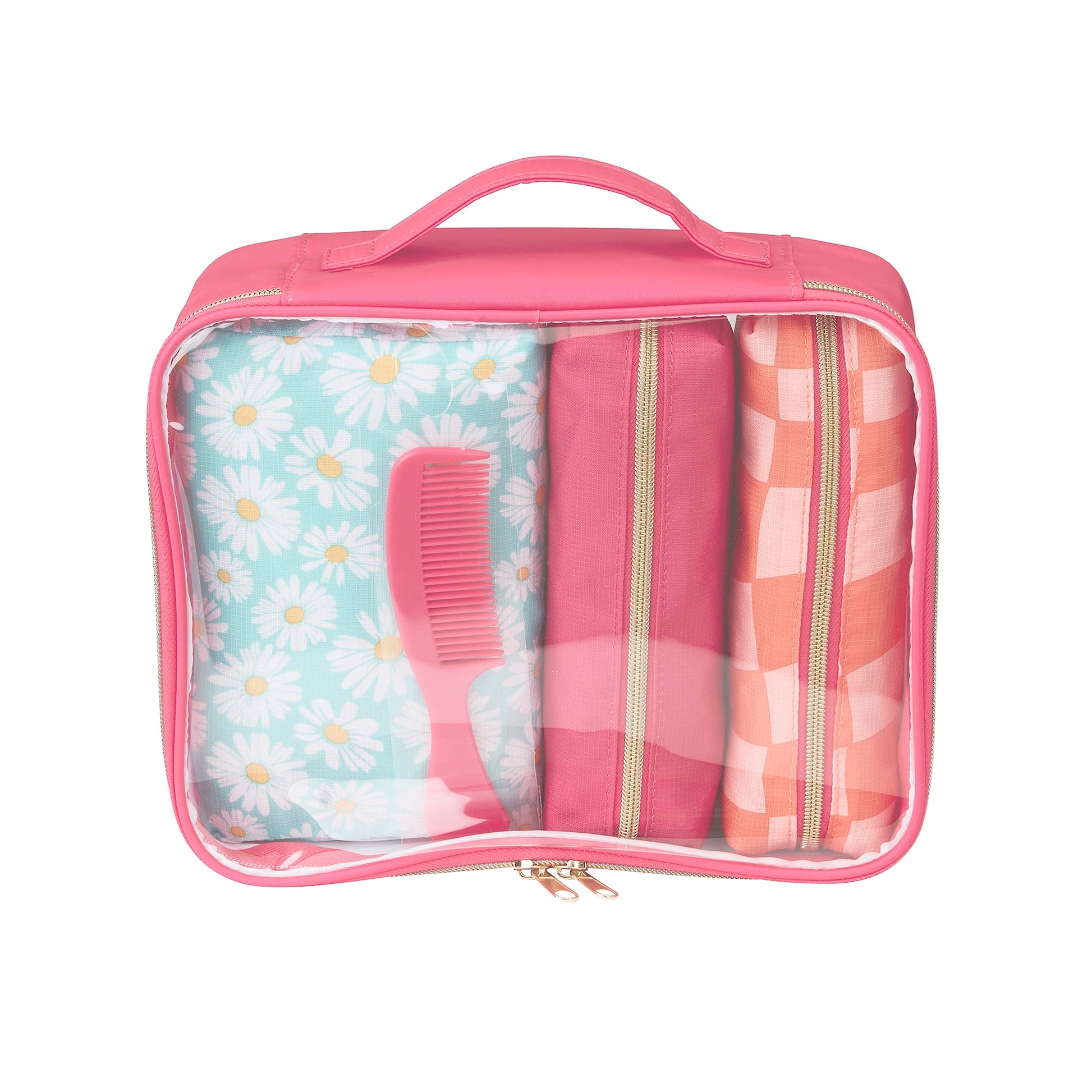 Conair Makeup Bag - Travel Toiletry Bag - Cosmetic Bag - Toiletry Bag for Women - Double Zip Organizer - Pink Palm Print