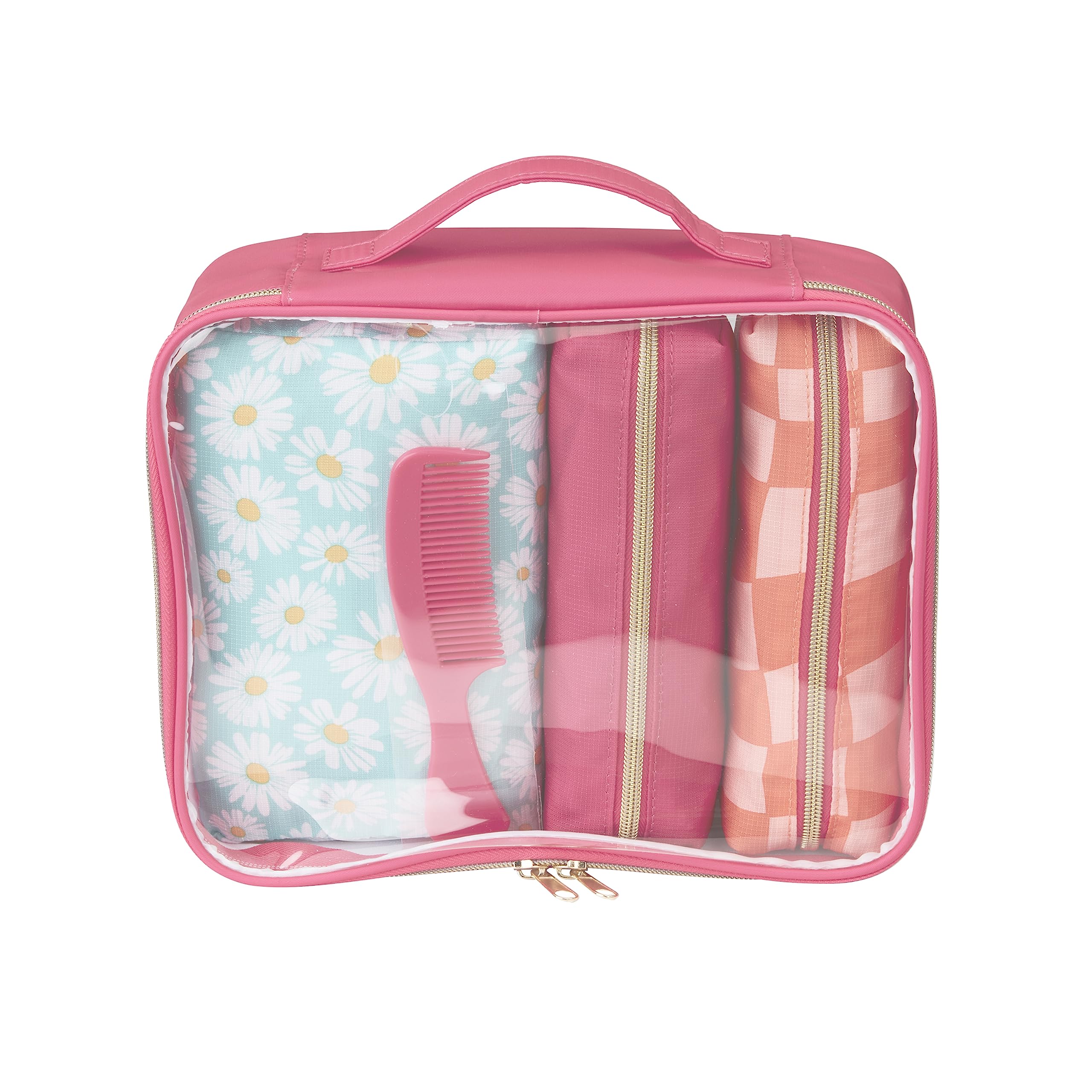 Conair Makeup Bag - Travel Toiletry Bag - Cosmetic Bag - Toiletry Bag for Women - Double Zip Organizer - Pink Palm Print