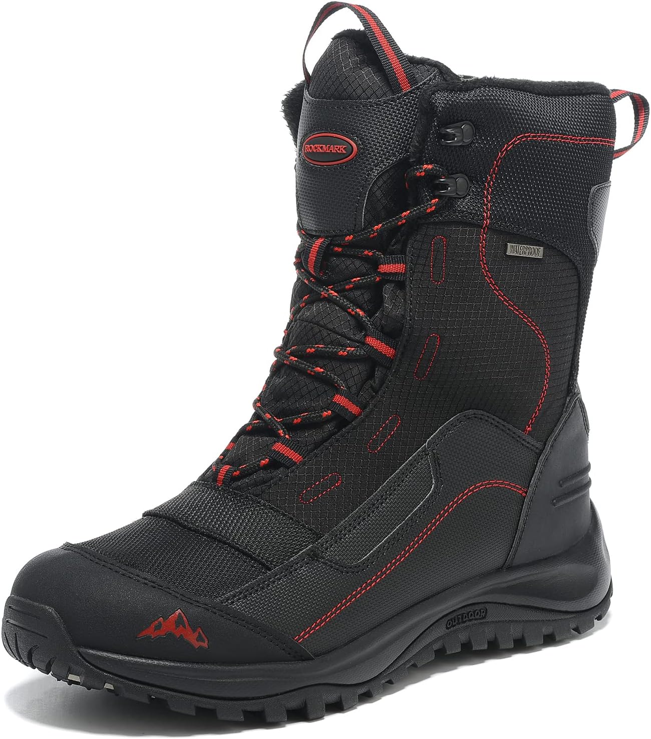 ROCKMARK Men's Winter Snow Boots Outdoor Warm Mid Calf Waterproof Durable Boot Non-Slip Warm Climbing Shoes