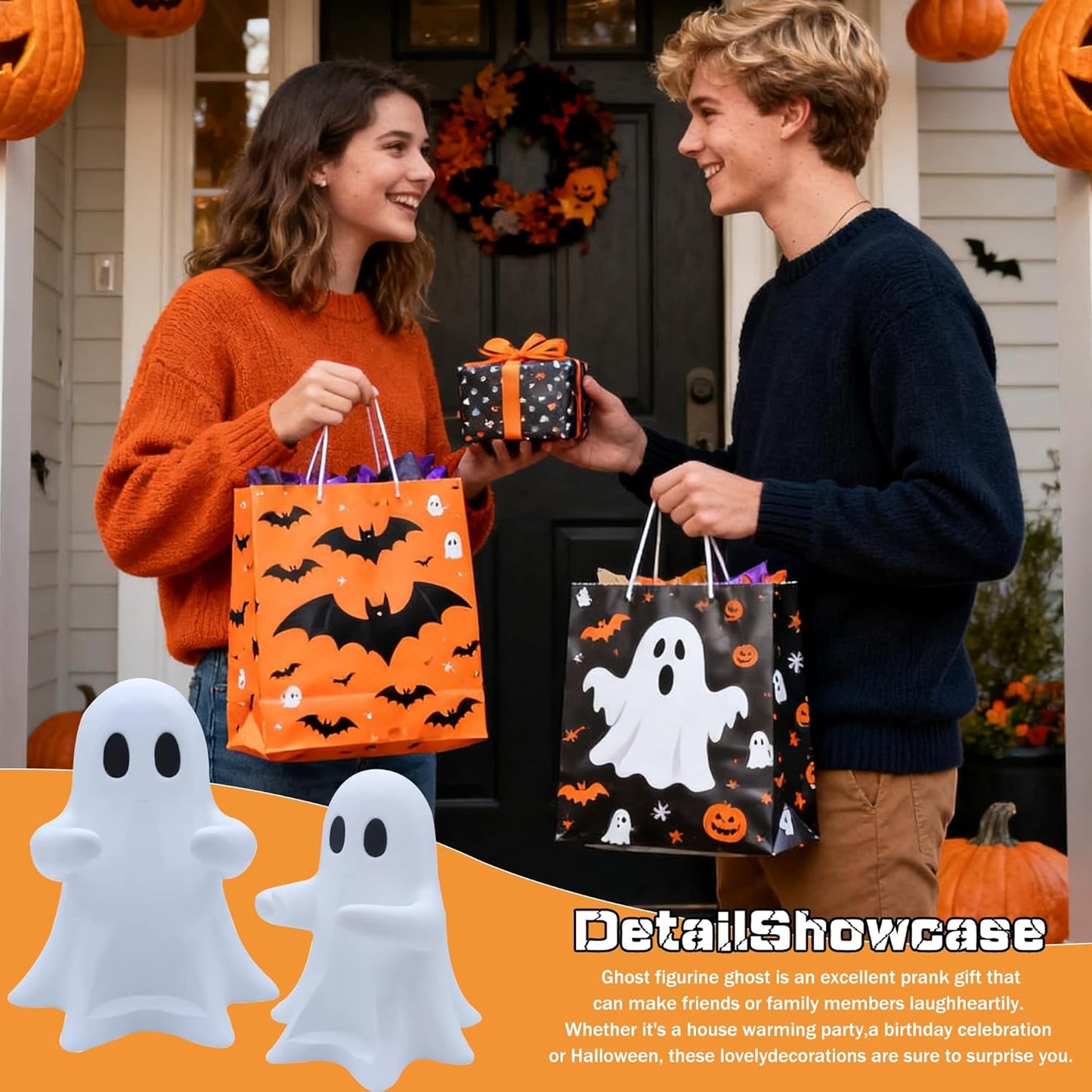 Ghost Figurine Holding Coke Table Decor, Replaceable Can Holder Halloween Cute Desktop Ghost Statue Decoration, Fun and Practical