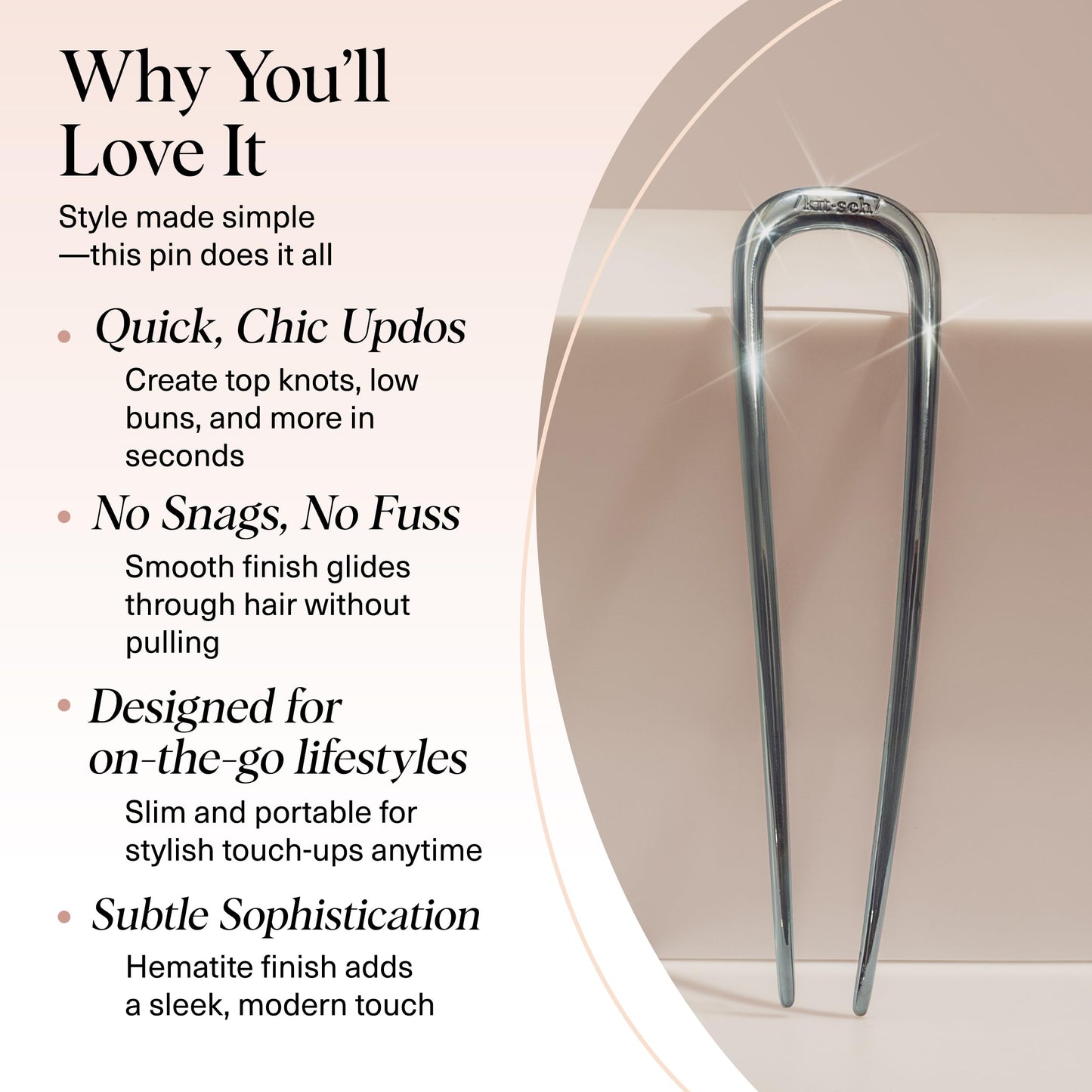 Kitsch Metal French Hair Pin for Women - Elegant Hair Accessories, Ideal for Buns & French Twist, Designed for a Secure, Comfortable Fit | Ideal Gifts for Women - Hematite