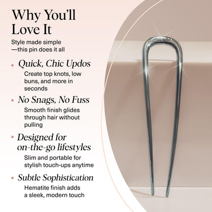 Kitsch Metal French Hair Pin for Women - Elegant Hair Accessories, Ideal for Buns & French Twist, Designed for a Secure, Comfortable Fit | Ideal Gifts for Women - Hematite