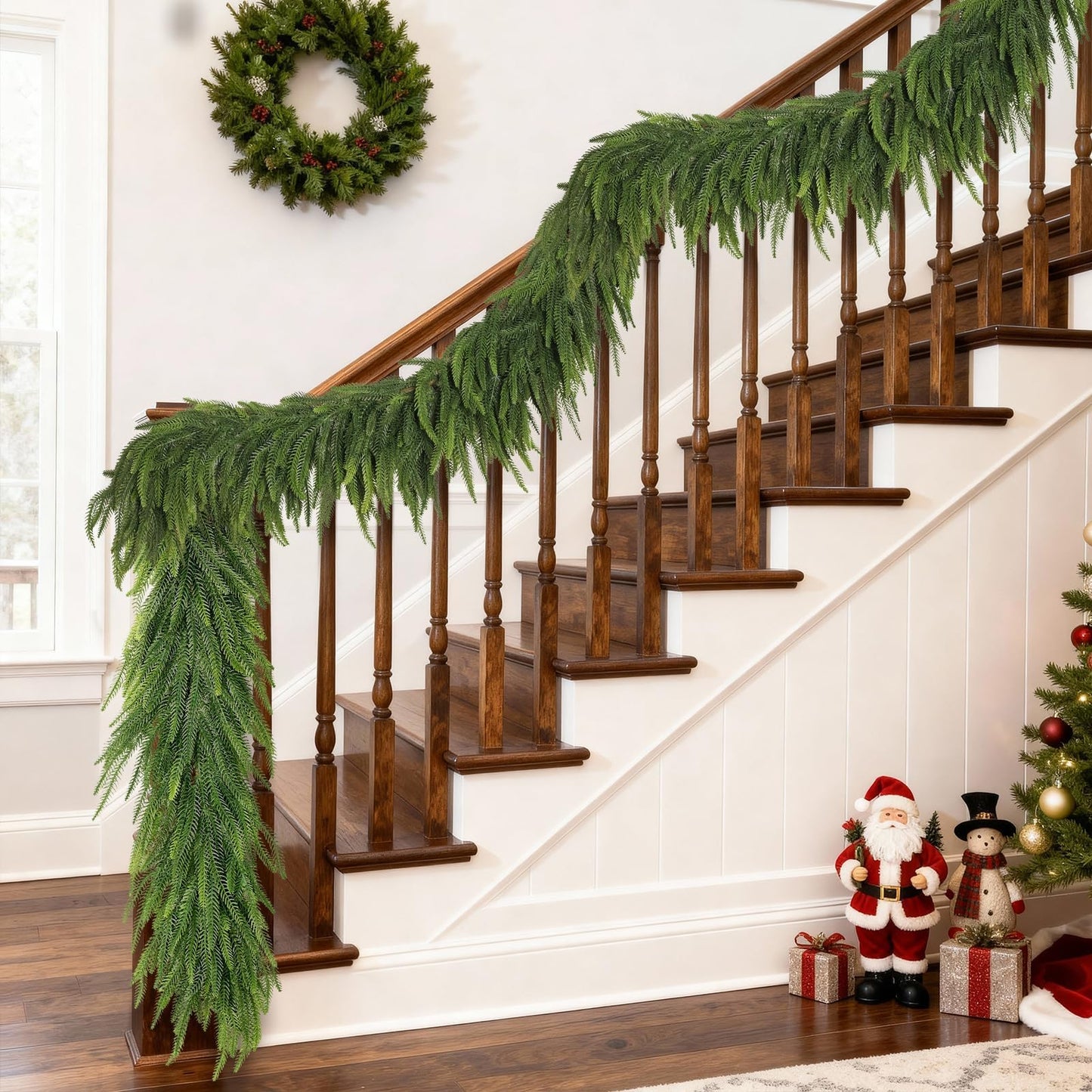 5FT Christmas Norfolk Pine Garland -2PCS, Artificial Pine Needles Garlands Faux Greenery Fake Garland for Holiday Fireplace,Table,Window,Stairs,Mante,Indoor Outdoor Decor