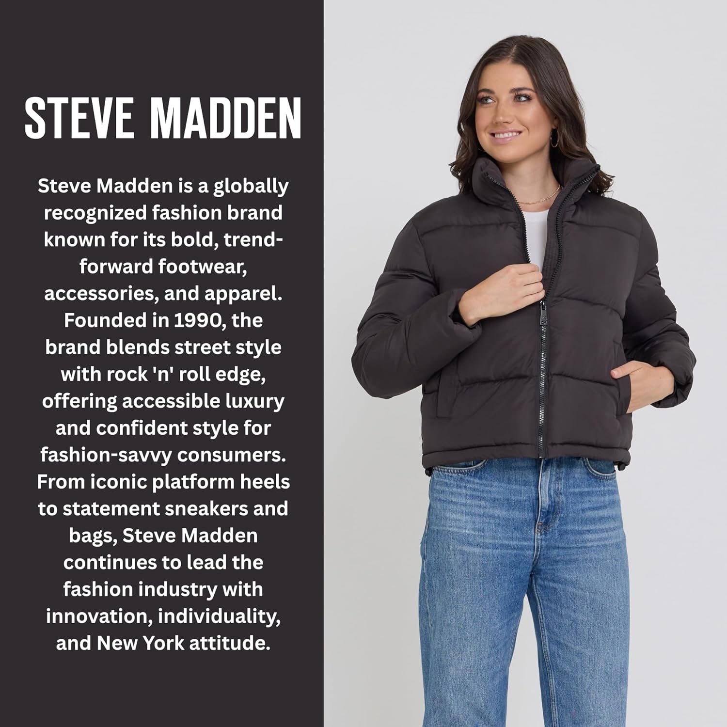 Steve Madden Cropped Puffer Jacket, Warm Winter Coats for Women, Trendy Cute Winter Jackets for Women