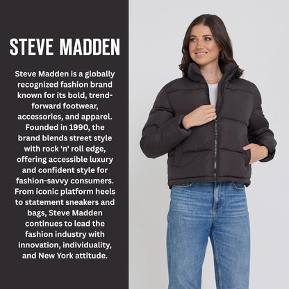 Steve Madden Cropped Puffer Jacket, Warm Winter Coats for Women, Trendy Cute Winter Jackets for Women