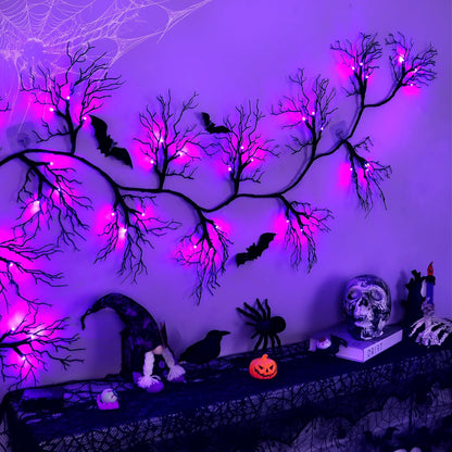 6 FT Halloween Black Garland Willow Vine Twig Decor with Orange & Purple Light, 8 Modes & Timer Battery Operated Waterproof Halloween Decorations Indoor for Mantle Fireplace Home Party Decor