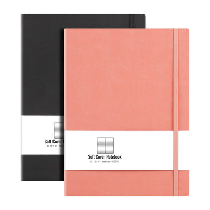 B5 College Ruled Notebook Softcover Journals(2-Pack)- AHGXG Large Composition Notebook 7.6 x 10 inch with Thick 100gsm Lined Paper, Total 408 Numbered Pages, Black Black