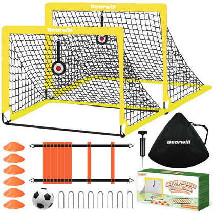 Soccer Goal, Kids Soccer Goals for Backyard Set of 2, 4x3ft Portable Soccer Goal Pop Up Soccer Net, Kids Soccer Net Training Equipment with Soccer Ball, Ladder, Cones, Targets