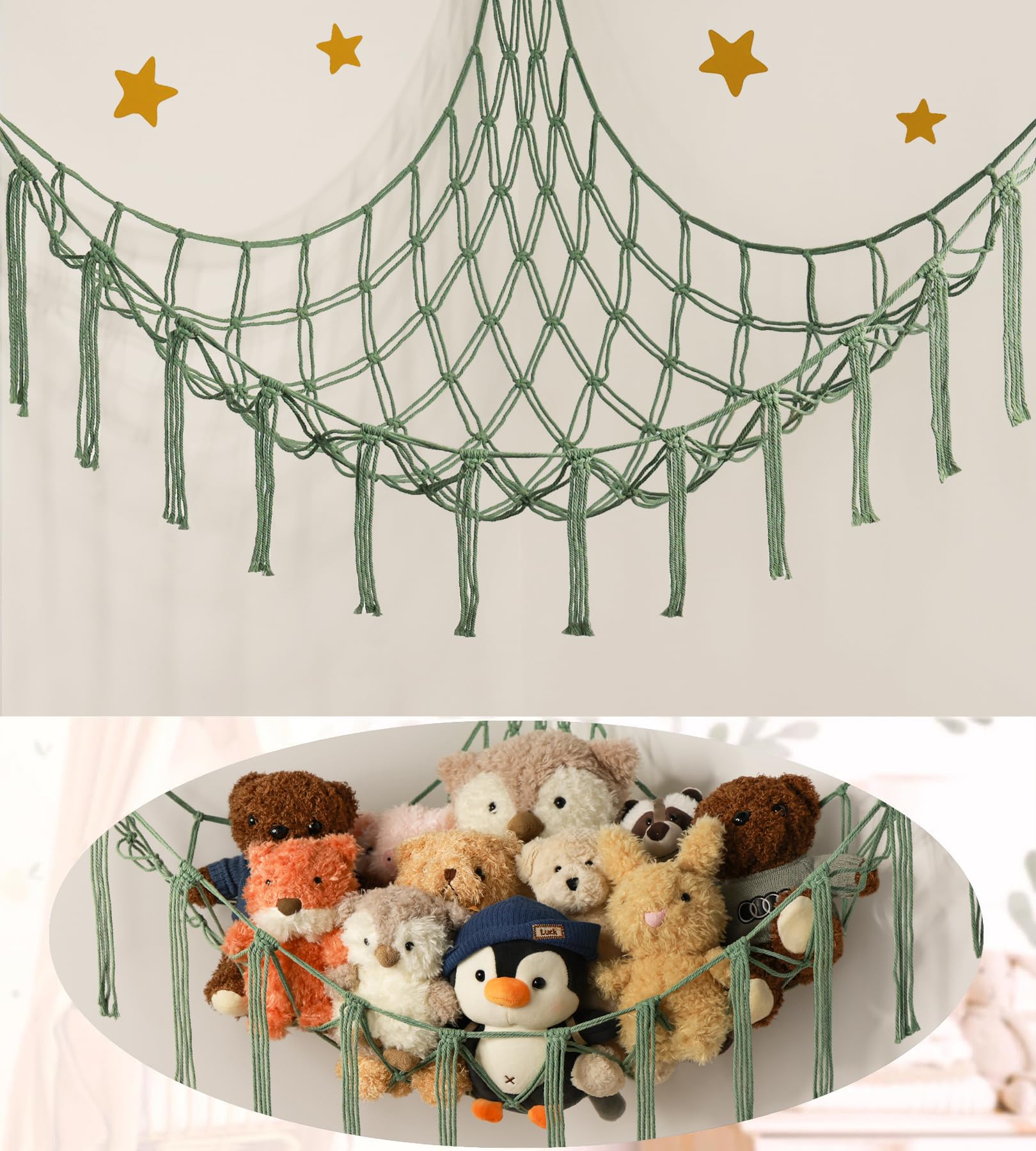 Stuffed Animal Storage Hammock or Net Corner - Large Toy Hammock Net for Stuffed Animals Room Decor - Cute Stuff Animal Organizer Plush Holder - Kids Baby Nursery Essentials Wall Bedroom Home Decor