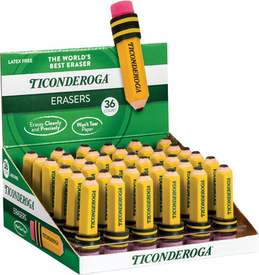 TICONDEROGA Erasers, Pencil Shaped, Yellow, 36-Pack (38936)