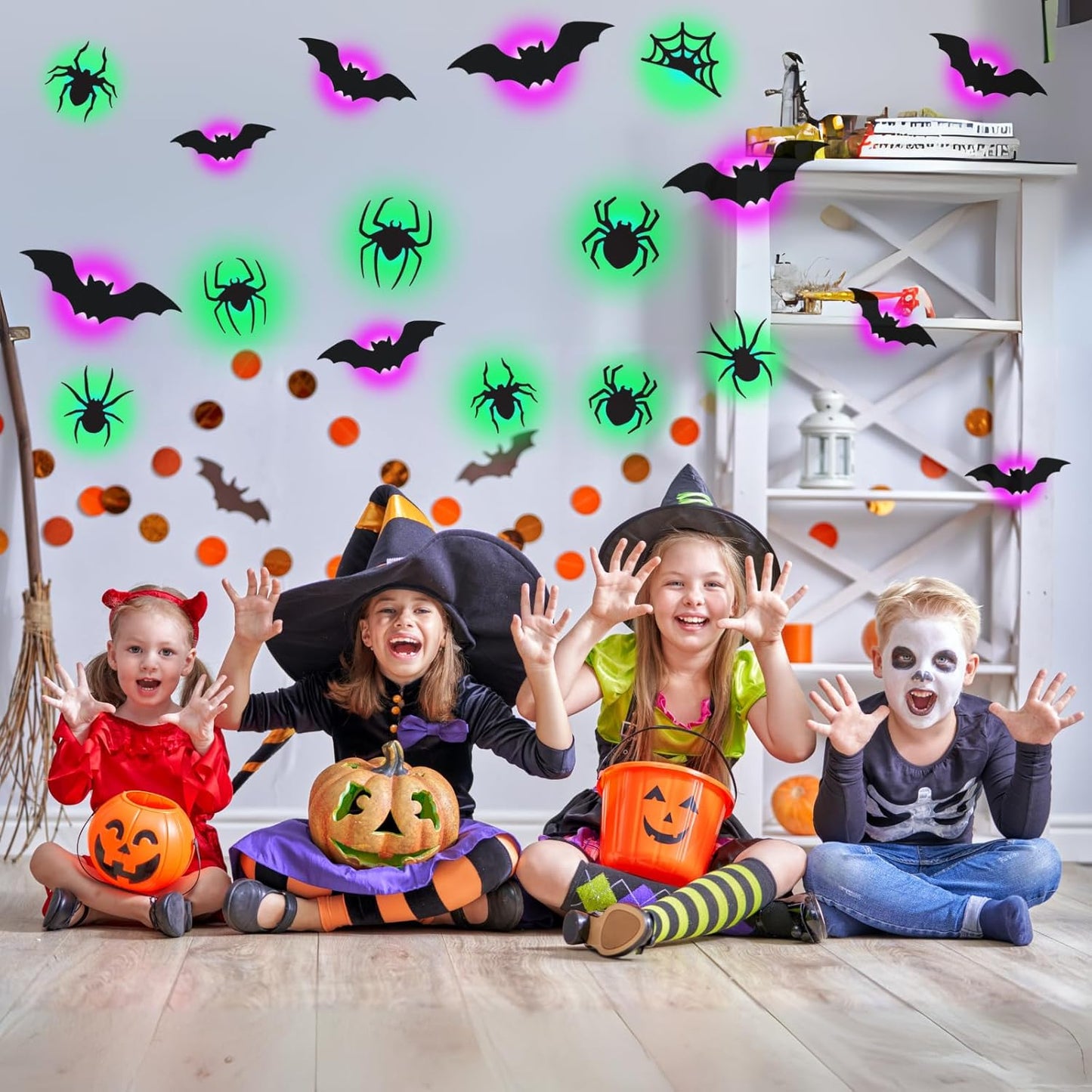 3D LED Halloween Wall Decor – Light-Up Bat & Spider Stickers for Haunted House, Home, Bar & Spooky Party Decorations (12 Bats + 9 Spiders)