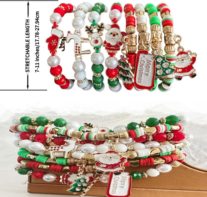 Bovemee 8pcs Christmas Bracelets For Women Gifts Merry Christmas In July Decorations Holiday Party Favors Stocking Stuffers Crafts Jewelry Bracelet