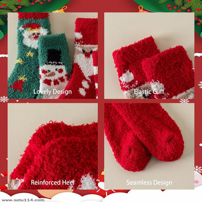 Pleneal Fuzzy Socks for Women - 5 Pairs Womens Christmas Fuzzy Socks, Warm Winter Fluffy Sock Christmas Accessories