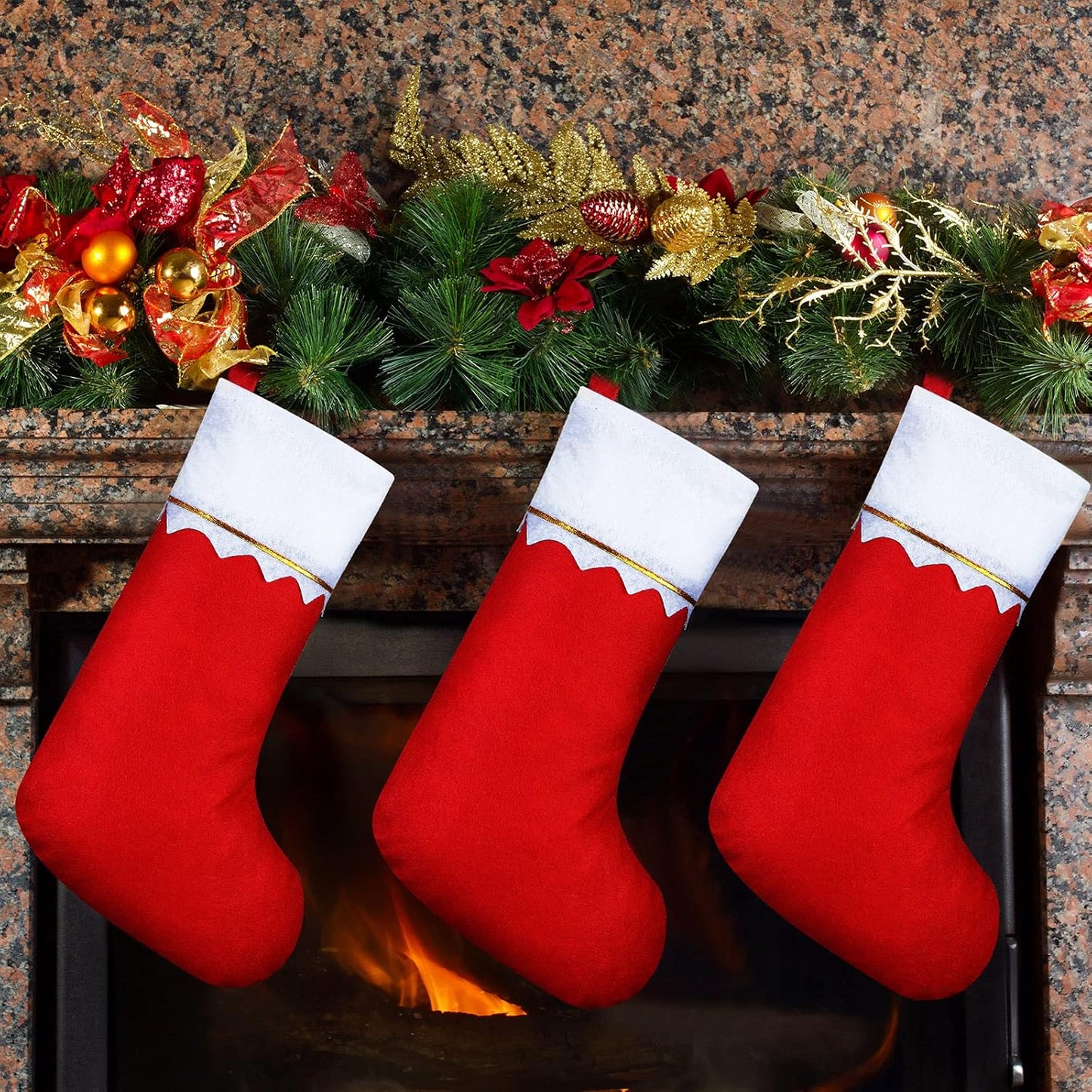 Sumind 100 Pieces Felt Christmas Stockings 15 Inch Party Favors Stockings Xmas Decoration Stocking Rustic Santa Stocking for Christmas(Red with White Trim)