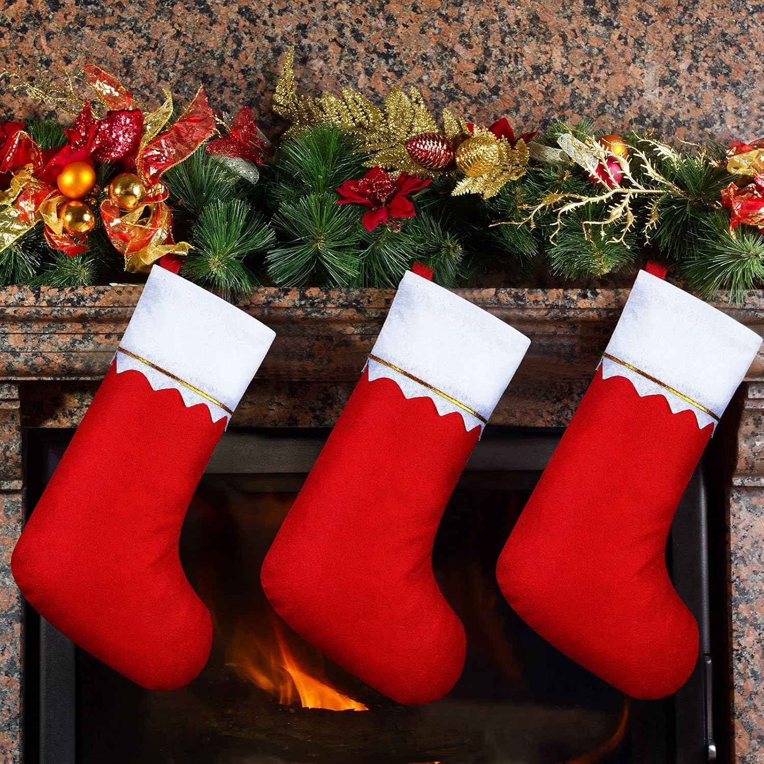 Sumind 100 Pieces Felt Christmas Stockings 15 Inch Party Favors Stockings Xmas Decoration Stocking Rustic Santa Stocking for Christmas(Red with White Trim)