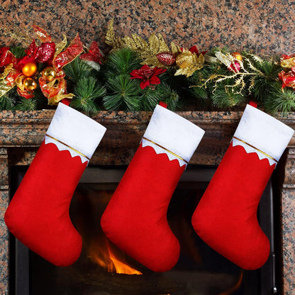 Sumind 100 Pieces Felt Christmas Stockings 15 Inch Party Favors Stockings Xmas Decoration Stocking Rustic Santa Stocking for Christmas(Red with White Trim)