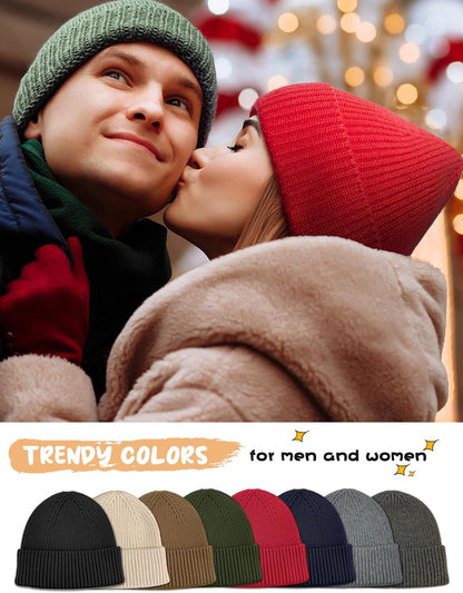 50% Wool Thick Beanie Hat for Men Women, Seamless Winter Knit Skull Cap, Cuffed Fisherman Beanie Warm Trawler Watch Cap
