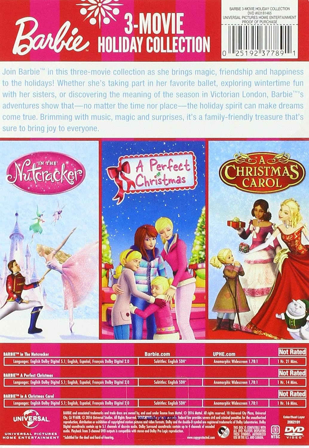 Barbie: 3-Movie Holiday Collection (Barbie: A Perfect Christmas / Barbie in a Christmas Carol / Barbie in the Nutcracker) [DVD]