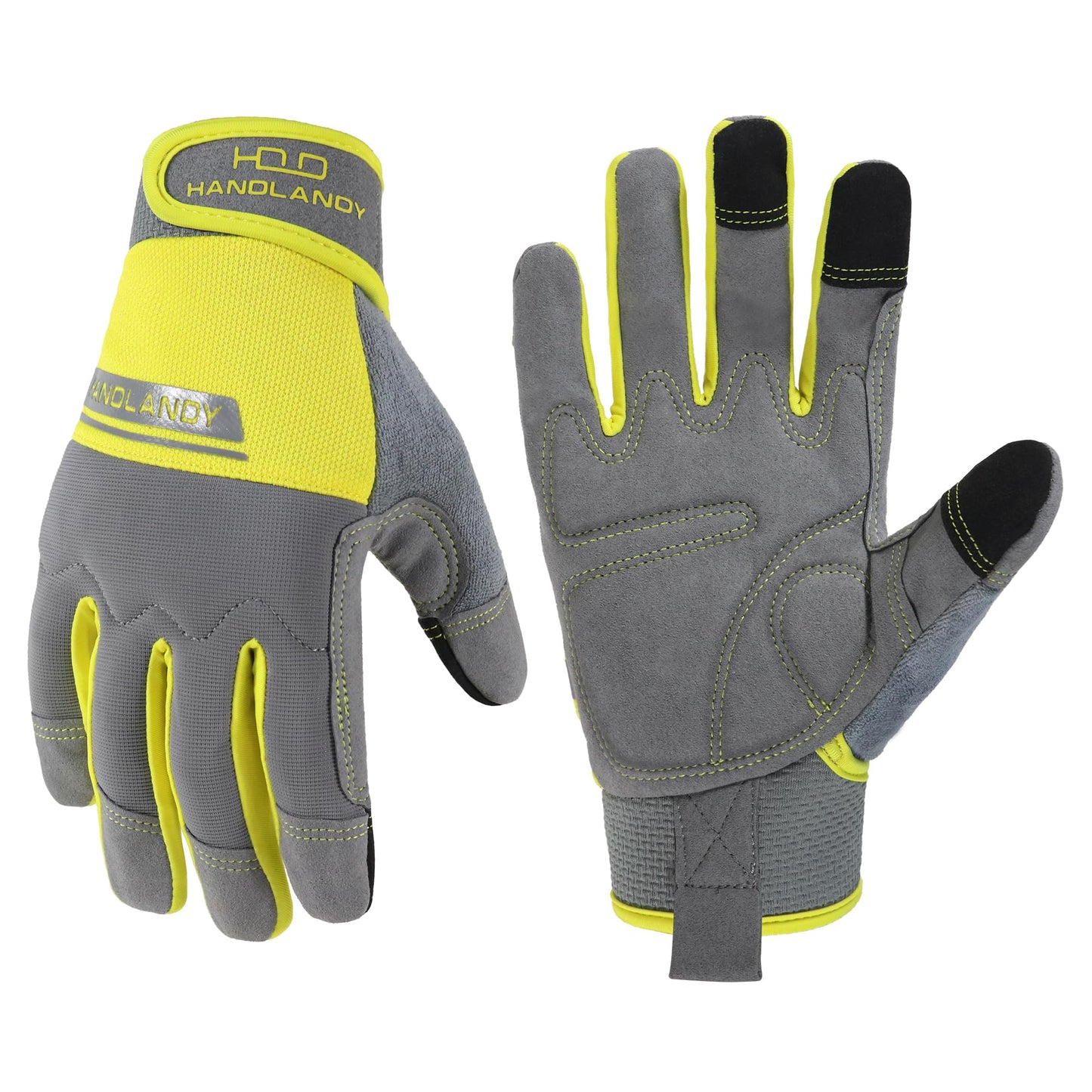 HANDLANDY Work Gloves for Men & Women, Utility Mechanic Working Gloves Touch Screen, Flexible Yard Work Gloves