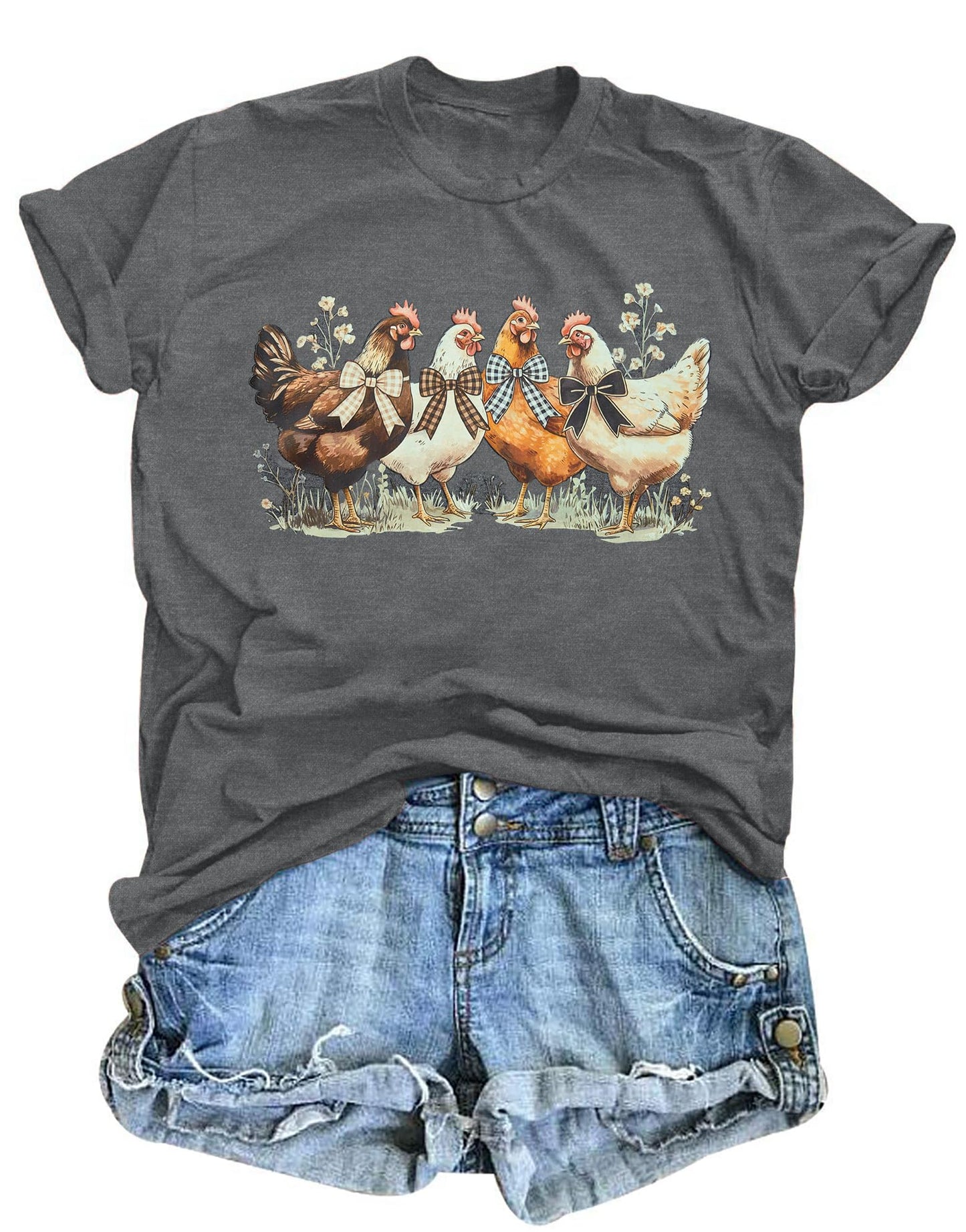 Christmas Chicken Shirt Women: Chicken Mom Tshirt Chicken Lover Cute Animal Graphic Tee Country Farm Holiday Tops