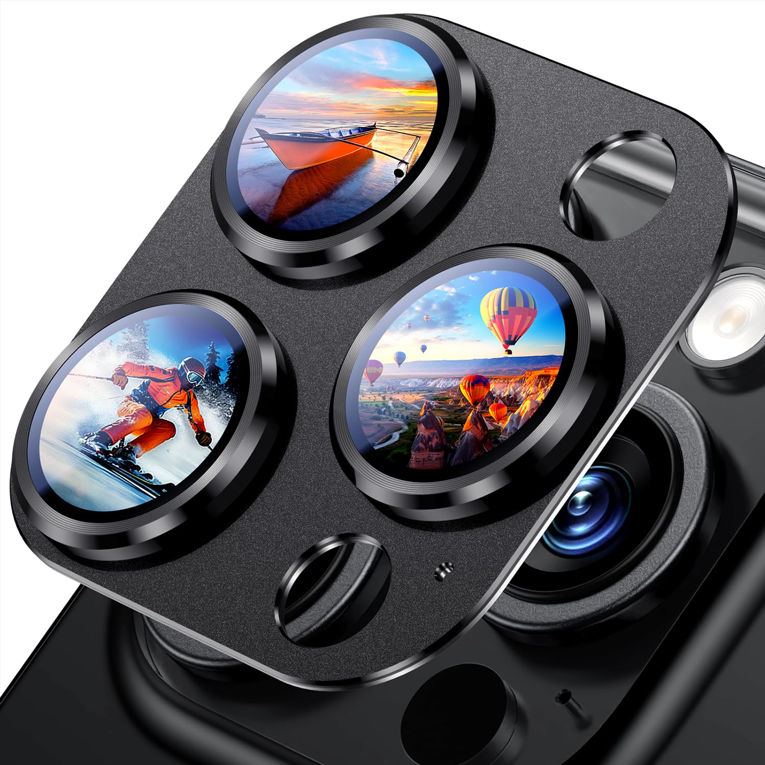 Uyiton Compatible with iPhone 17 Pro Max Camera Lens Protector - [Not Easy to Break][Strong Adsorption][Case-Friendly] Metal Tempered Glass Rear Camera Screen Cover - Deep Blue