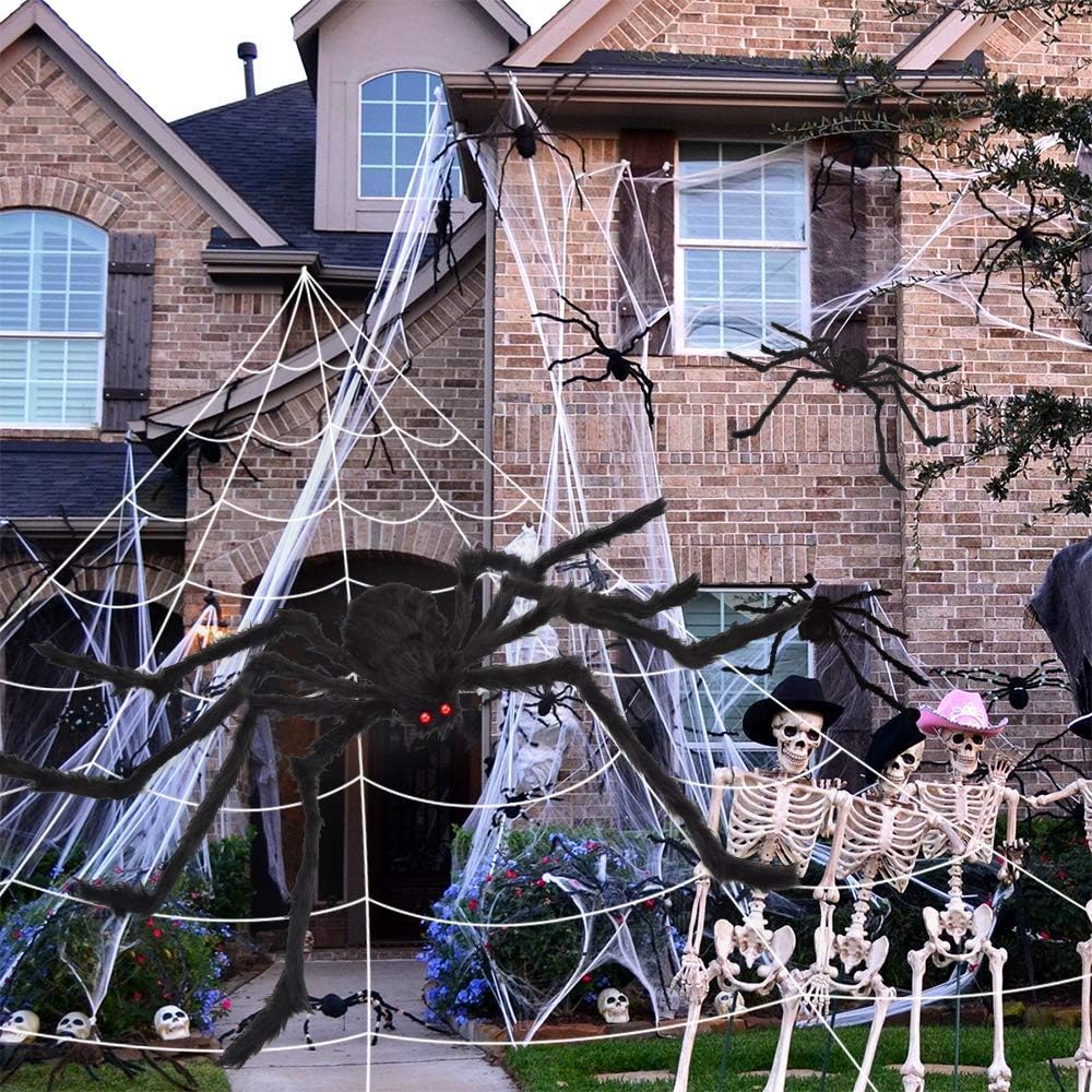 OCATO 200" Halloween Spider Web + 59" Giant Spider Decorations Fake Spiders with Triangular Huge Spiders Web for Indoor Outdoor Halloween Decorations Yard Home Costumes Parties Haunted House Décor