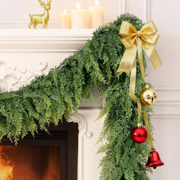 Christmas Garland Real Touch Cedar Garland Christmas Decorations 6 ft Soft and Lush Realistic Faux Pine Garlands for Mantle, Table, Stairs, Doorframe, Fireplace Indoor Outdoor Holiday Decorations