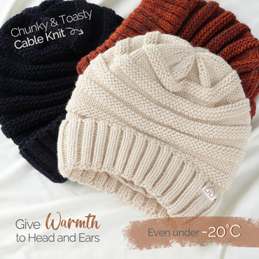 Hat Hut Womens Satin Lined Beanie Winter Hats with Silk Lining for Hair Slouchy Beanie Soft Warm Cable Knit Winter Hat