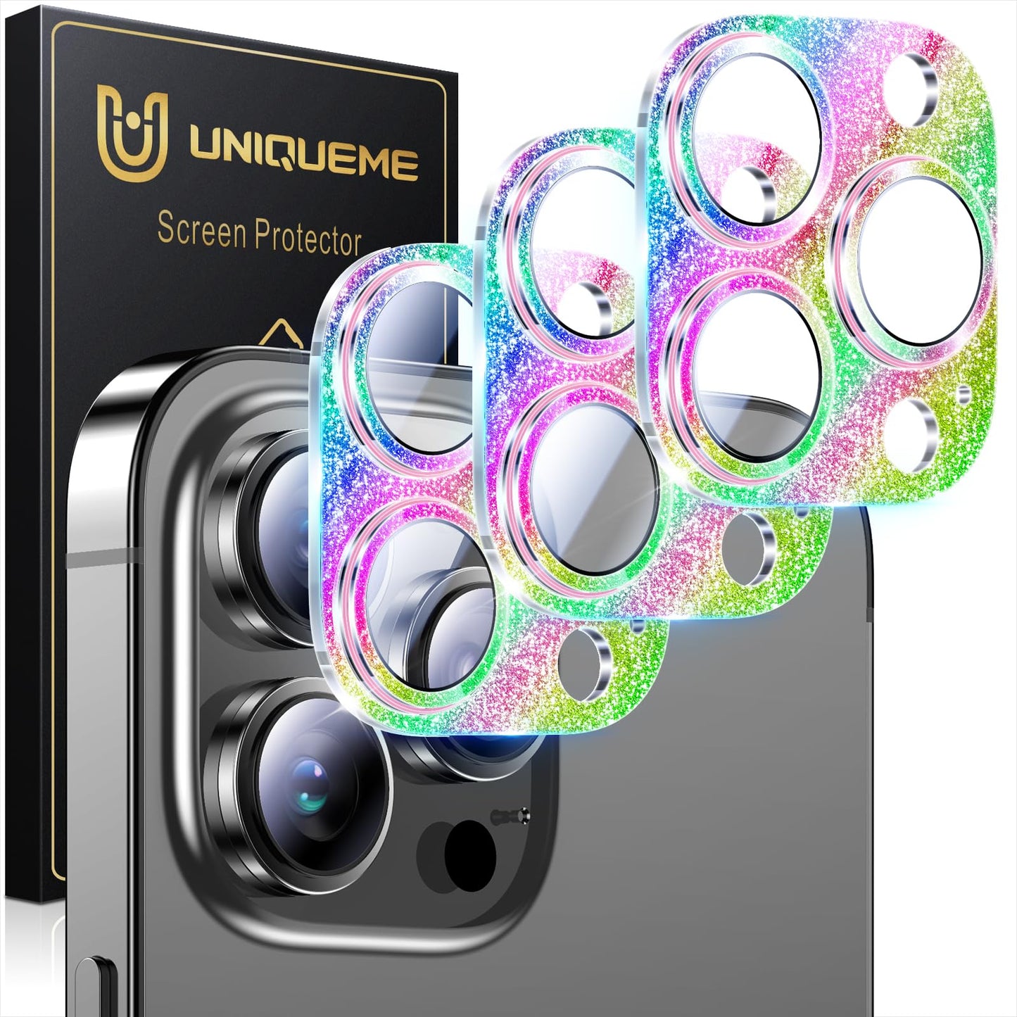 UniqueMe Compatible for 3 Pack iPhone 17 Pro Camera Lens Protector - [Drop Protection] 9H Tempered Glass Camera Cover Screen [Update New Version]【Not for 17 Pro Max】