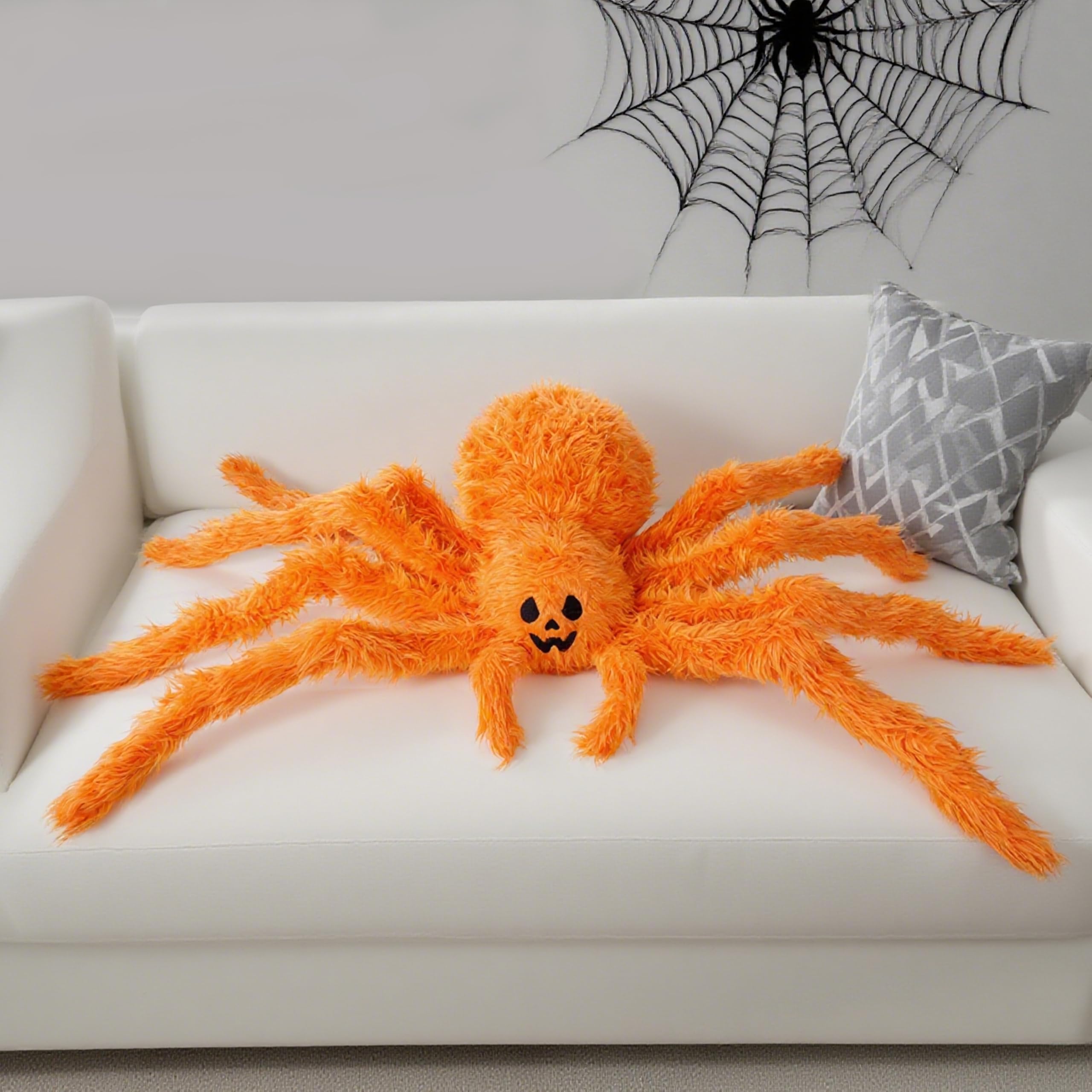 Halloween Spider Plush - 34.6 Inch Large Black Soft Spider Pillow Stuffed Animal for Halloween Decor, Party Scary Props, Prank Birthday Gifts for Kids and Adults
