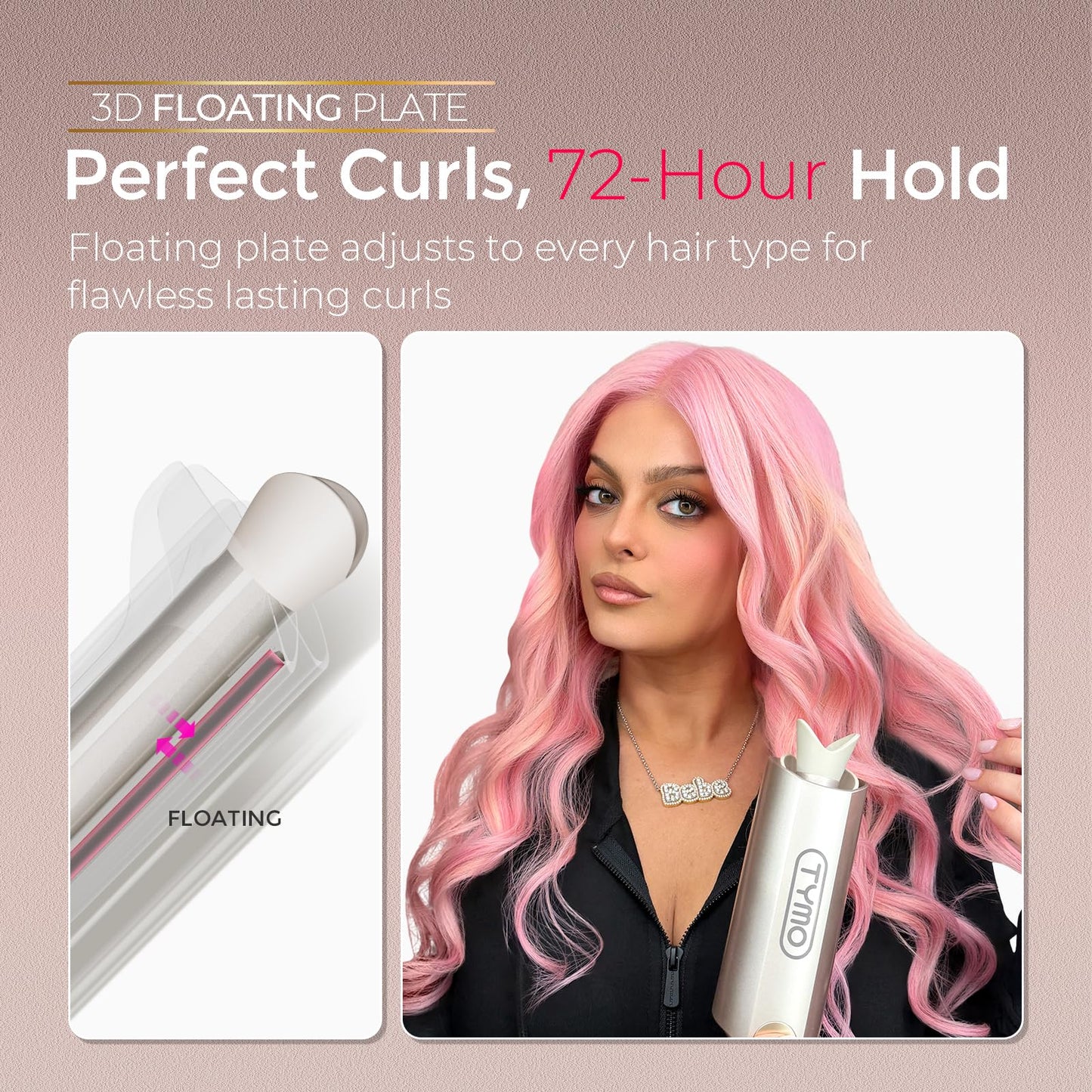 Upgraded Automatic Rotating Curling Iron - TYMO CurlPro Plus Long Barrel Curling Wand for Long Hair, Ceramic Hair Curler for Women, Anti-Scald, Tangle-Free, 600M Ionic, Dual Voltage, Gold, 1 Inch