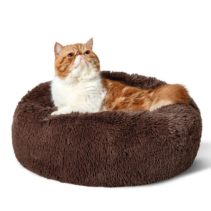 Bedsure Calming Dog Bed for Small Dogs - Donut Washable Small Pet Bed, 23 inches Anti-Slip Round Fluffy Plush Faux Fur Large Cat Bed, Fits up to 25 lbs Pets, Camel
