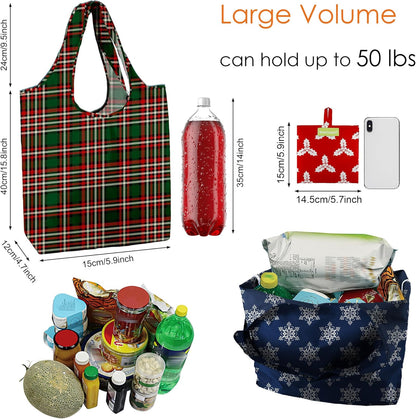 BeeGreen Christmas Reusable Gift Bags,6 Pack Large Holiday Tote Foldable Cloth Bag for Women, Cute Grocery Storage for Xmas Gifts Market Shopping, Washable Collapsible Reusable Bags with Handles​