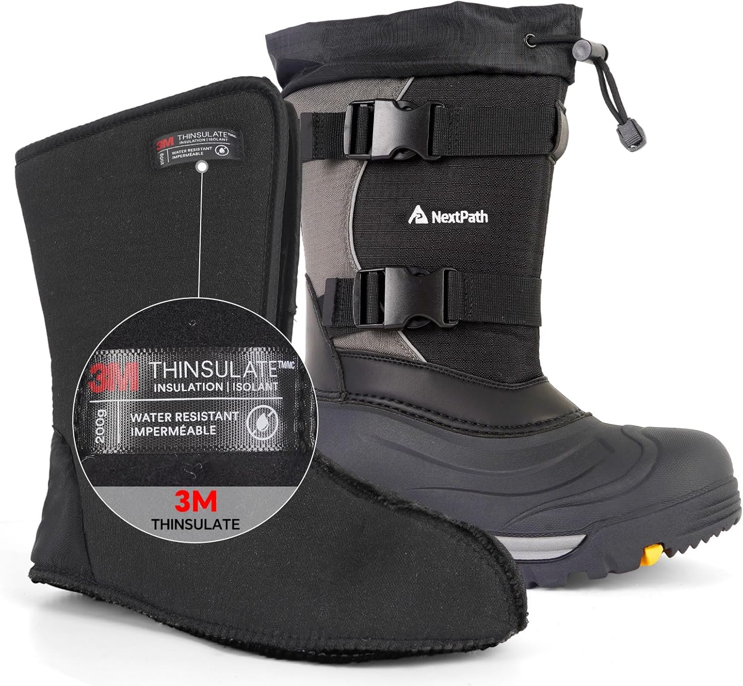 Men's Snow Boots 12/14 inch Snow Boots For Men Waterproof Insulated Mens Winter Work Boots with Removable Liner Black Winter Boots For Youth Boy