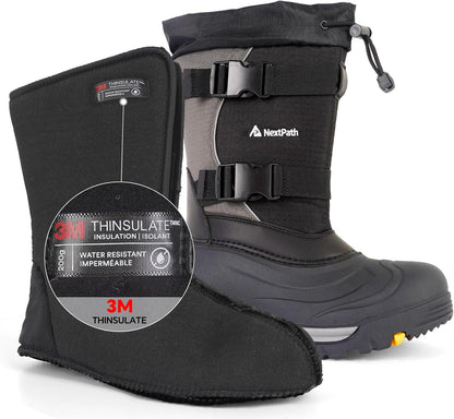 Men's Snow Boots 12/14 inch Snow Boots For Men Waterproof Insulated Mens Winter Work Boots with Removable Liner Black Winter Boots For Youth Boy