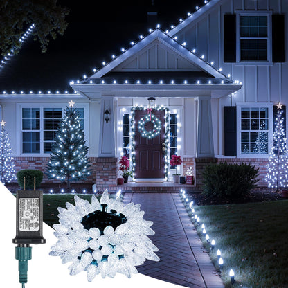 C9-Christmas-Lights-Outdoor,85FT 110LED String Lights with 8 Lighting Mode,Waterproof Connectable UL Certified Warm White C9-Led-Christmas-Light-Decorations for House Yard Patio Roof Garden Decor