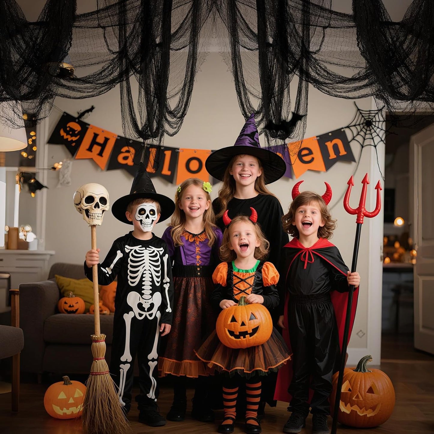 6 Pack Halloween Black Gauze Wall Decor,Outdoor Halloween Fake Spider Web Decorations Webbing,Cobwebs Mesh Spooky Fabric,30X72 in Black Cheesecloth for Haunted House Indoor Creepy Cloth Backdrop