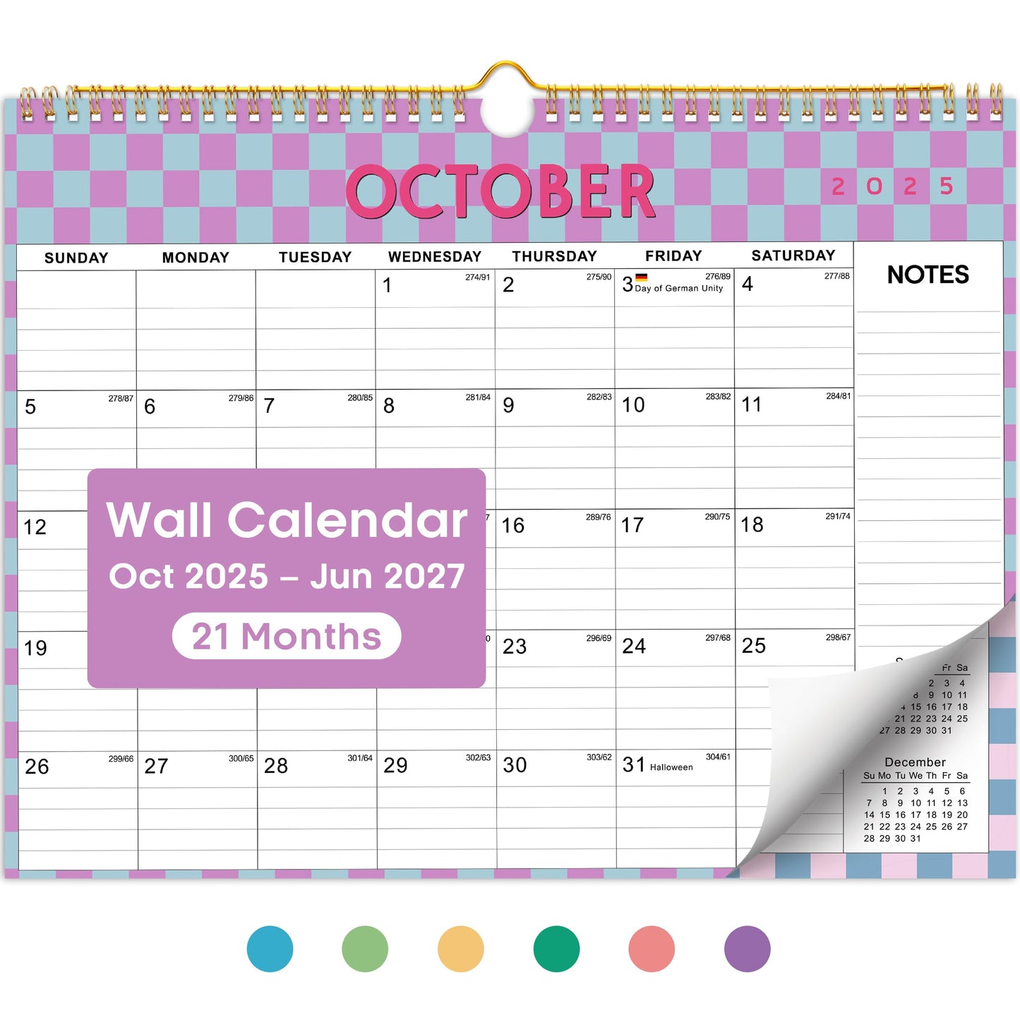 2026 Calendar, Monthly Wall Calendar from October 2025 to June 2027, 11.5" x 14.7", Spiral Binding Hanging Wall Calendar, Perfect for Home or Office,Floral