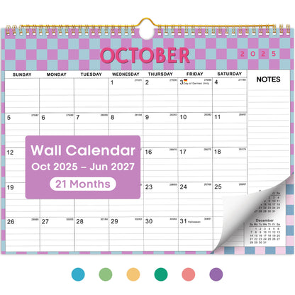 2026 Calendar, Monthly Wall Calendar from October 2025 to June 2027, 11.5" x 14.7", Spiral Binding Hanging Wall Calendar, Perfect for Home or Office,Floral