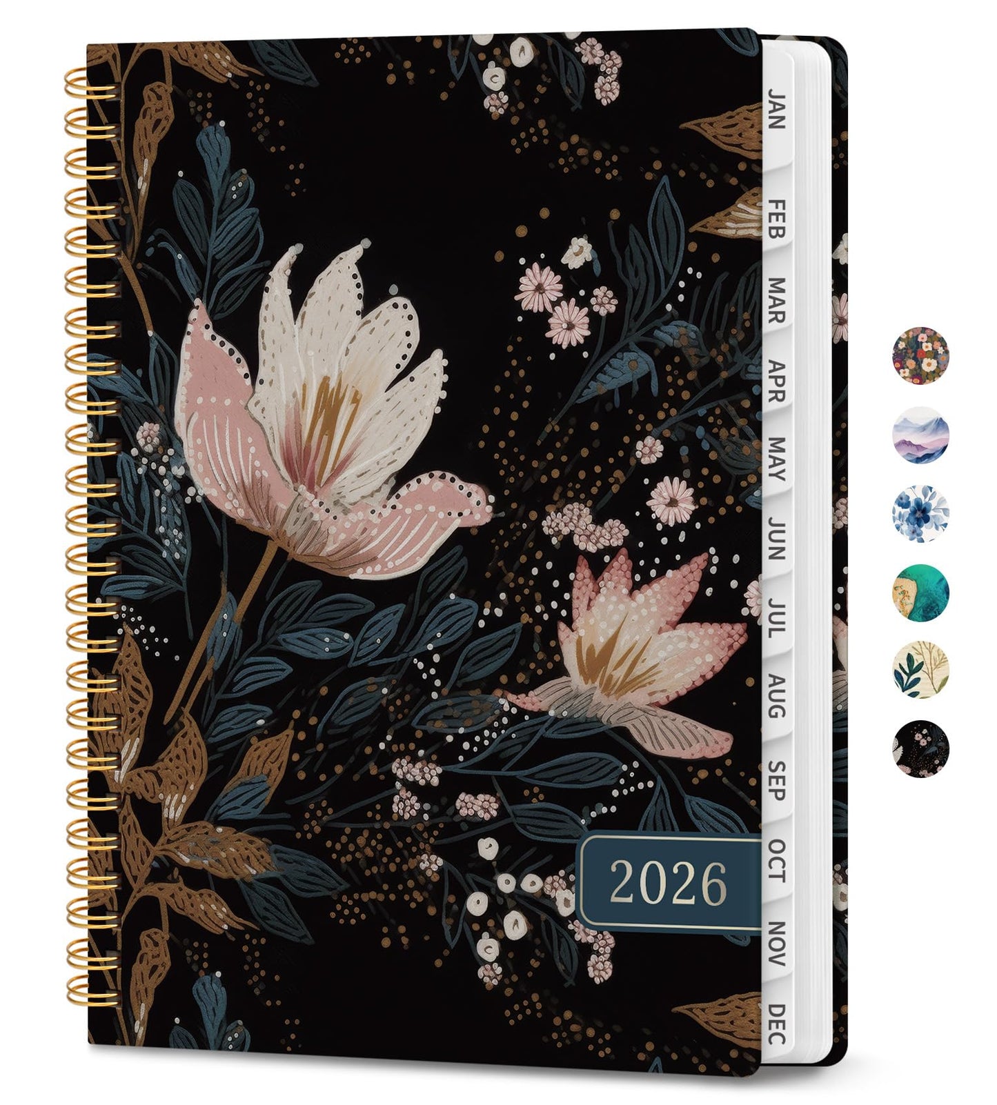 Hardcover 2026 Planner, Weekly and Monthly Calendar, Jan - Dec 2026 Planner Book with Tabs for Women, Inner Pocket, Spiral Bound, Perfect for Office/Home/School Supplies, Petals, A5, 6.3" x 8.5"