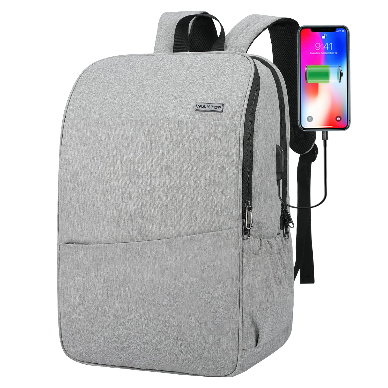 MAXTOP Deep Storage Laptop Backpack with USB Charging Port[Water Resistant] College Computer Bookbag Fits 15 Inch Laptop Black