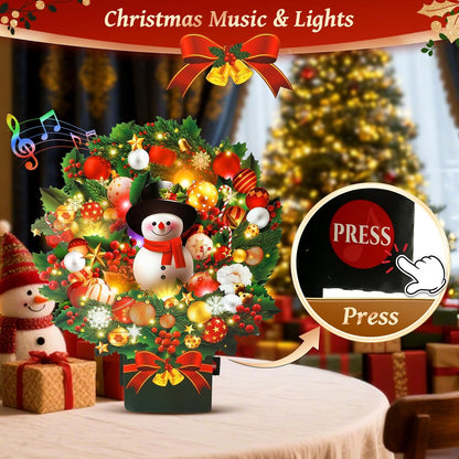 Christmas Cards with Lights and Music, Christmas Bouquet with Snowman, Popup Musical Greeting Card for Holiday New Year
