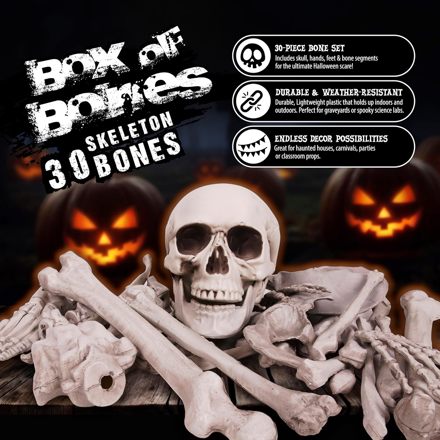 Kangaroo Halloween Skeleton Decor Bones 30 Pieces Bulk - Large Bag of Plastic Bones for Outdoor Yard Decoration - Scary Graveyard Fake Skulls and Bones