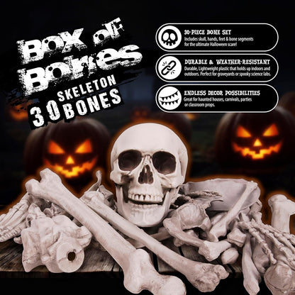 Kangaroo Halloween Skeleton Decor Bones 30 Pieces Bulk - Large Bag of Plastic Bones for Outdoor Yard Decoration - Scary Graveyard Fake Skulls and Bones