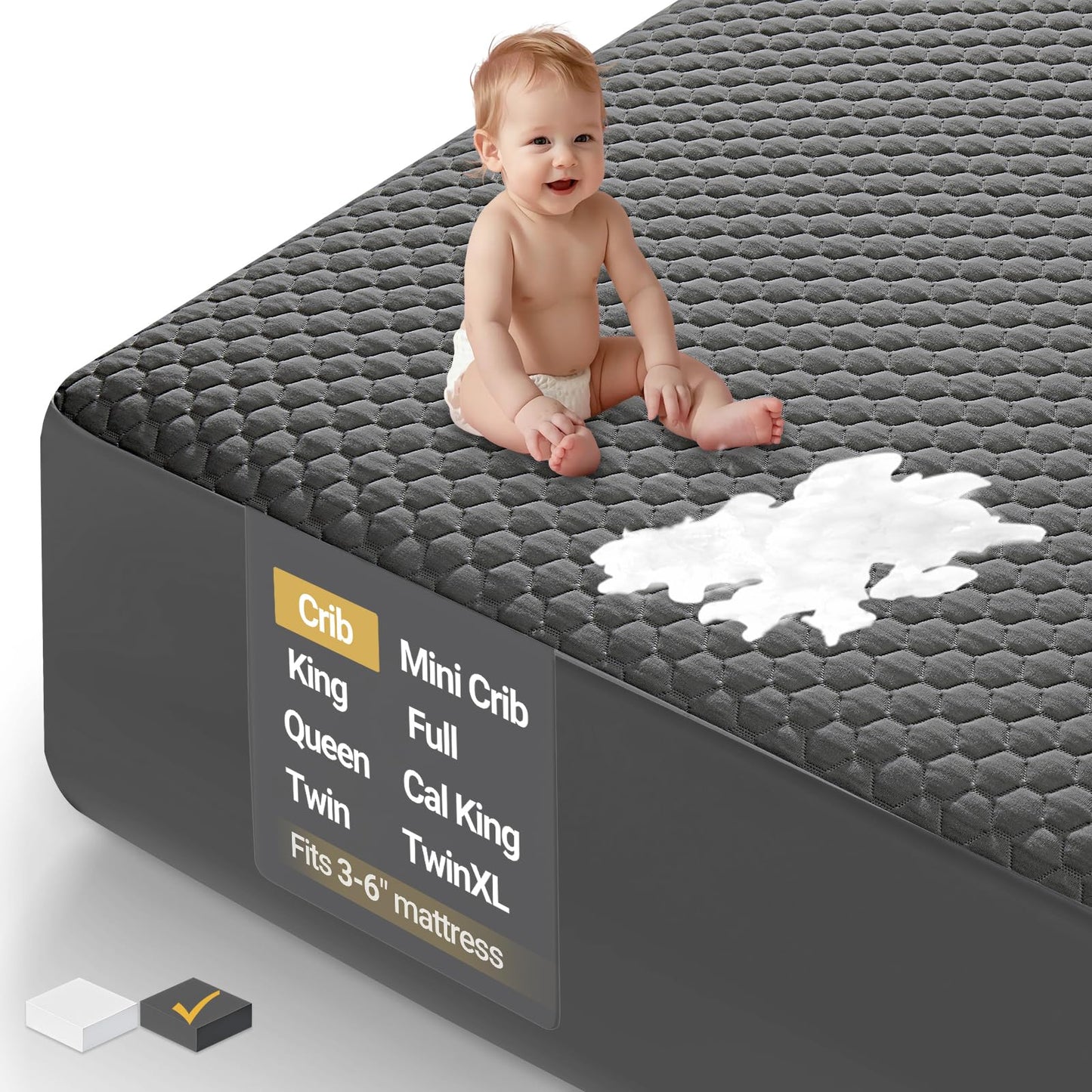 OhGeni 100% Waterproof Mattress Protector, Queen Size Mattress Pad, Fits 6"-20" Mattresses with Deep Pocket, Cooling, Breathable Fitted Sheets, Soft Bed Cover, Noiseless, Machine Washable