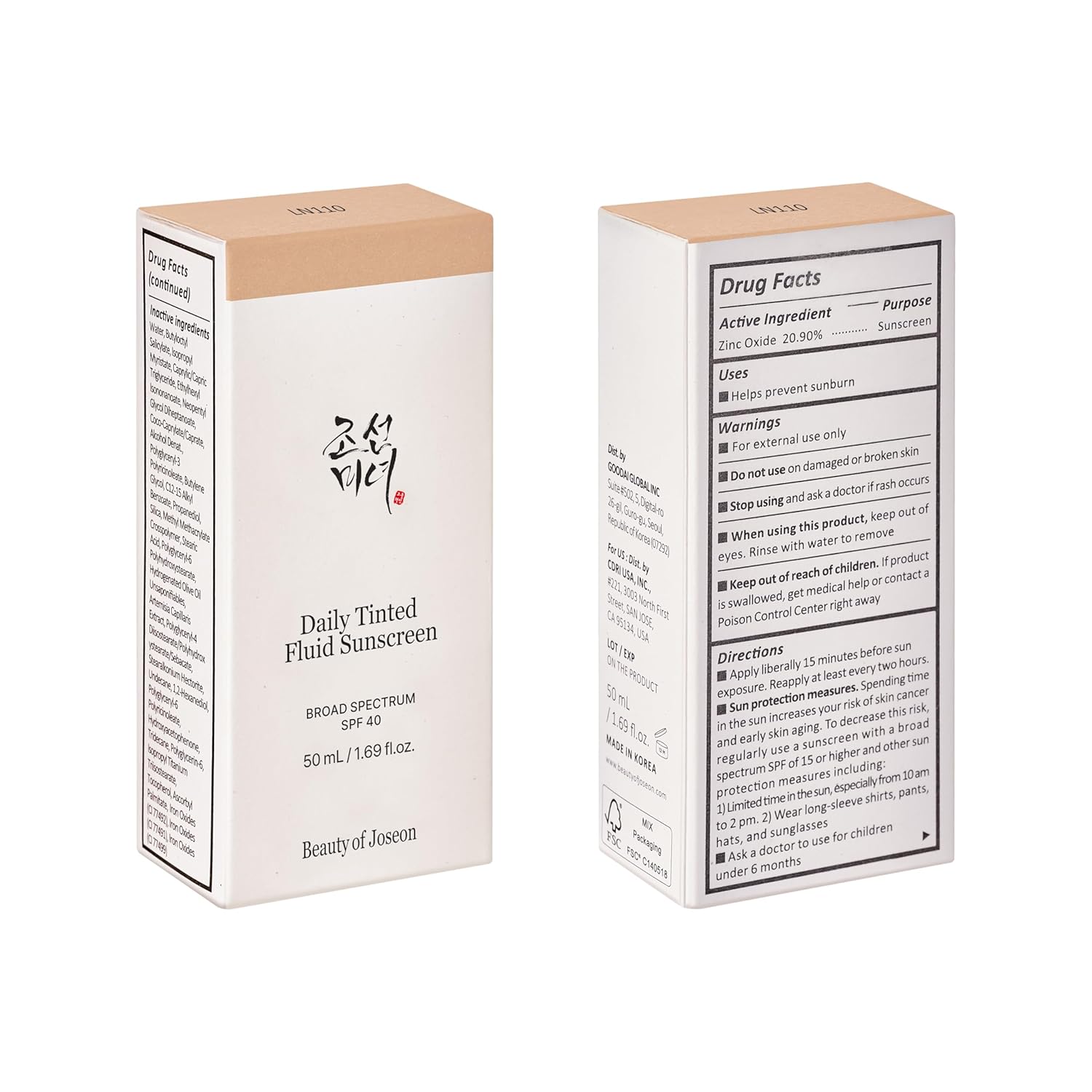 Beauty of Joseon Daily Tinted Fluid Sunscreen 12 Shades for Face Moisturizing Broad Spectrum SPF 40 Korean Skincare 50ml, 1.69 fl.oz #LN110