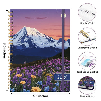 Hardcover 2026 Planner, Weekly and Monthly Calendar, Jan - Dec 2026 Planner Book with Tabs for Women, Inner Pocket, Spiral Bound, Perfect for Office/Home/School Supplies, Petals, A5, 6.3" x 8.5"