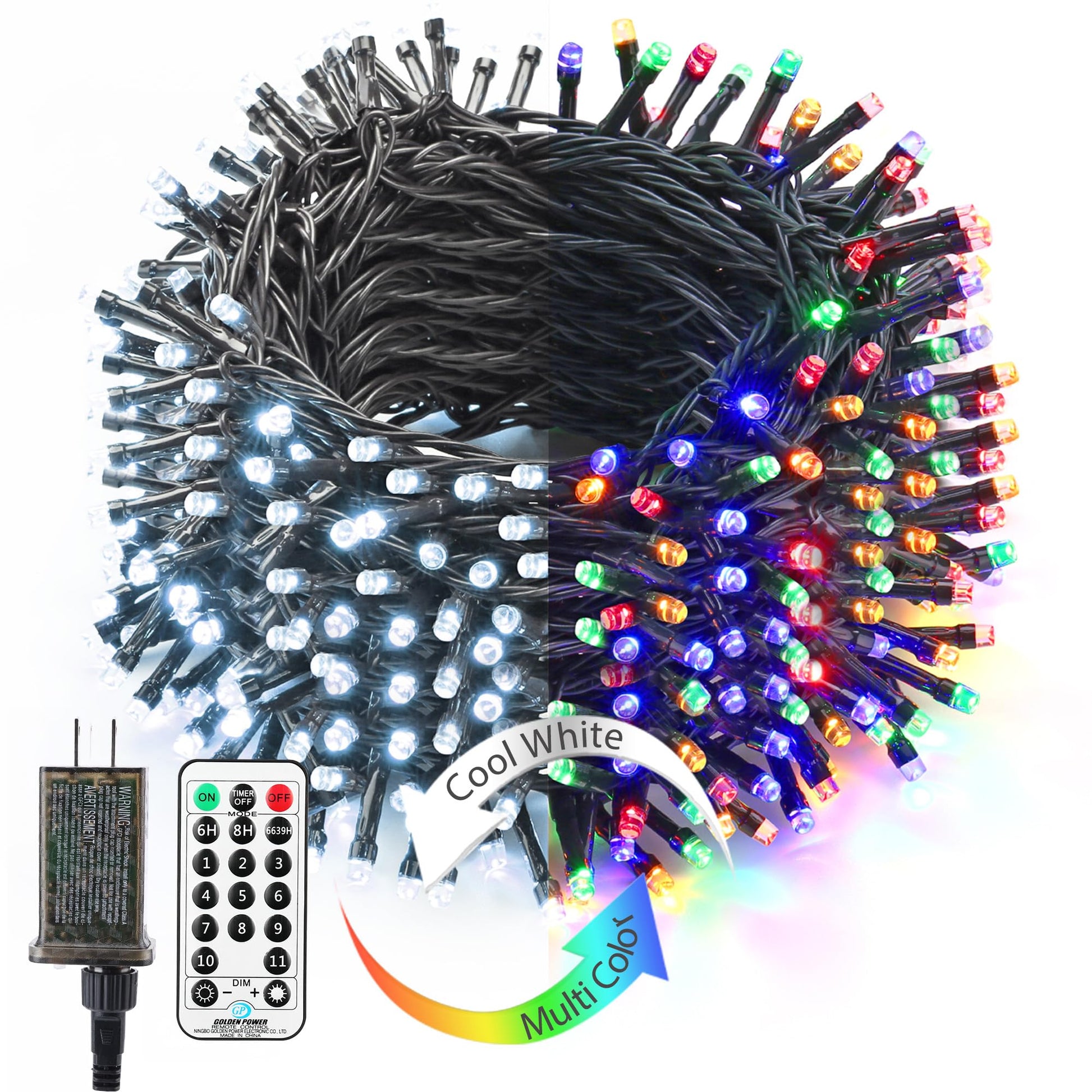 Brizled Christmas Lights, 344.16ft 1000 LED Color Changing Christmas String Lights with Remote, 11 Modes Xmas Tree Light Warm White & Multicolor Xmas Light Green Wire for Home Wedding Party