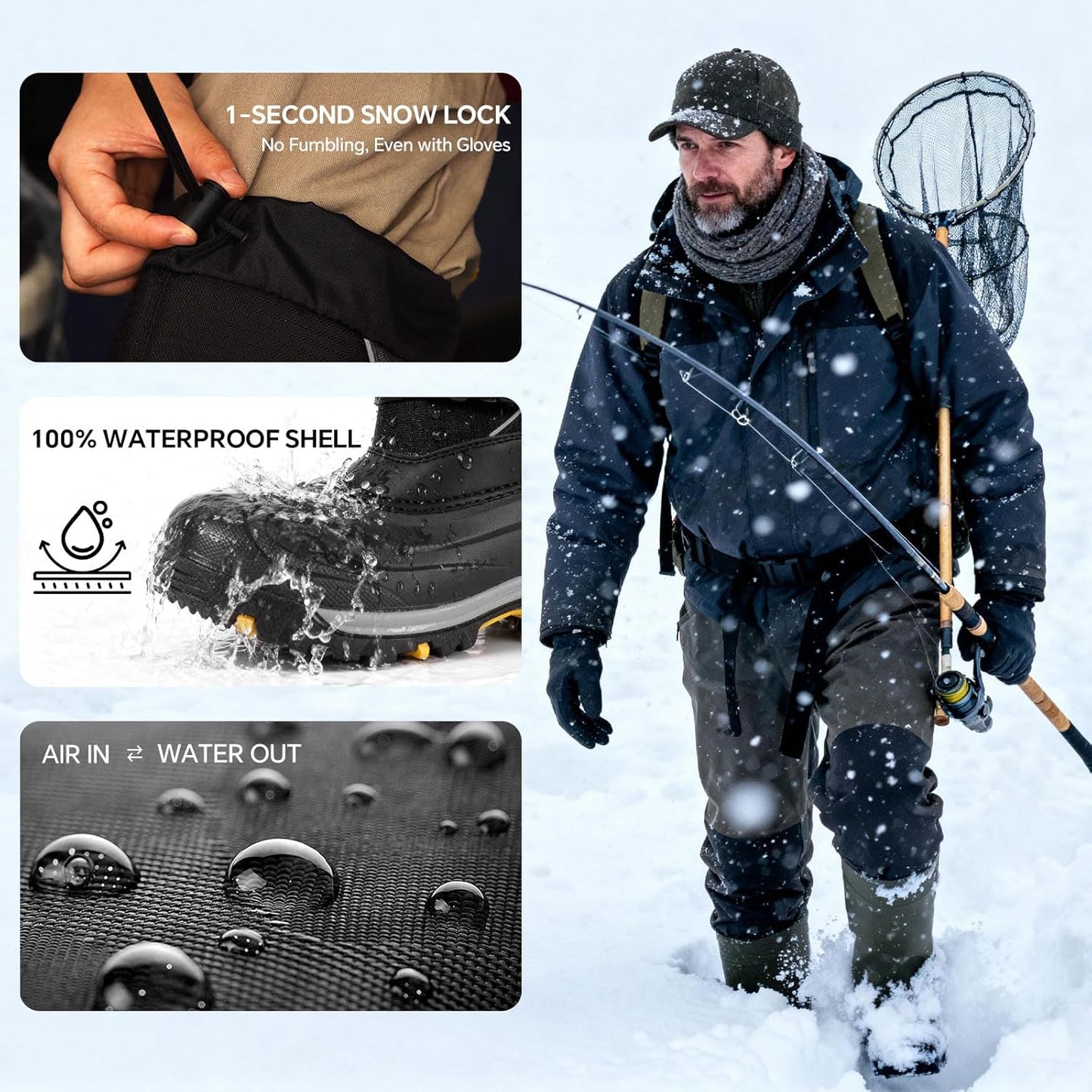 Men's Snow Boots 12/14 inch Snow Boots For Men Waterproof Insulated Mens Winter Work Boots with Removable Liner Black Winter Boots For Youth Boy