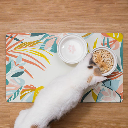Absorbent Pet Feeding Mat for Food and Water No Stains Quick Dry Mat for Dog Cat Bowl, Dark Paw12x19 Inches